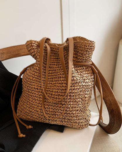 Elara™ | Geweven Bucket Tas Met Trekkoord