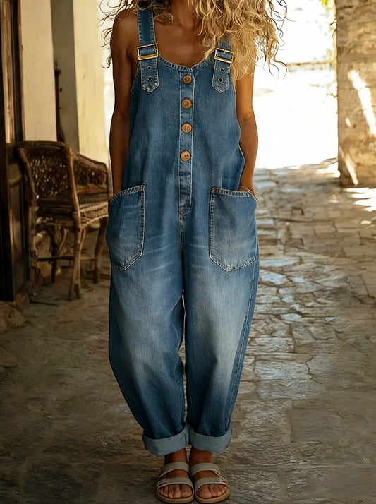 Aveline™ | Casual Denim Jumpsuit met Verstelbare Bandjes