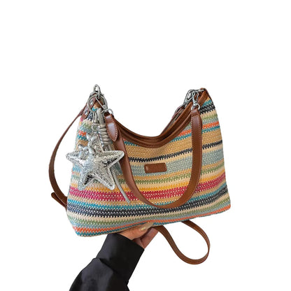 Sasha™ | Gestreepte Boho Schoudertas Met Kleurrijke Uitstraling